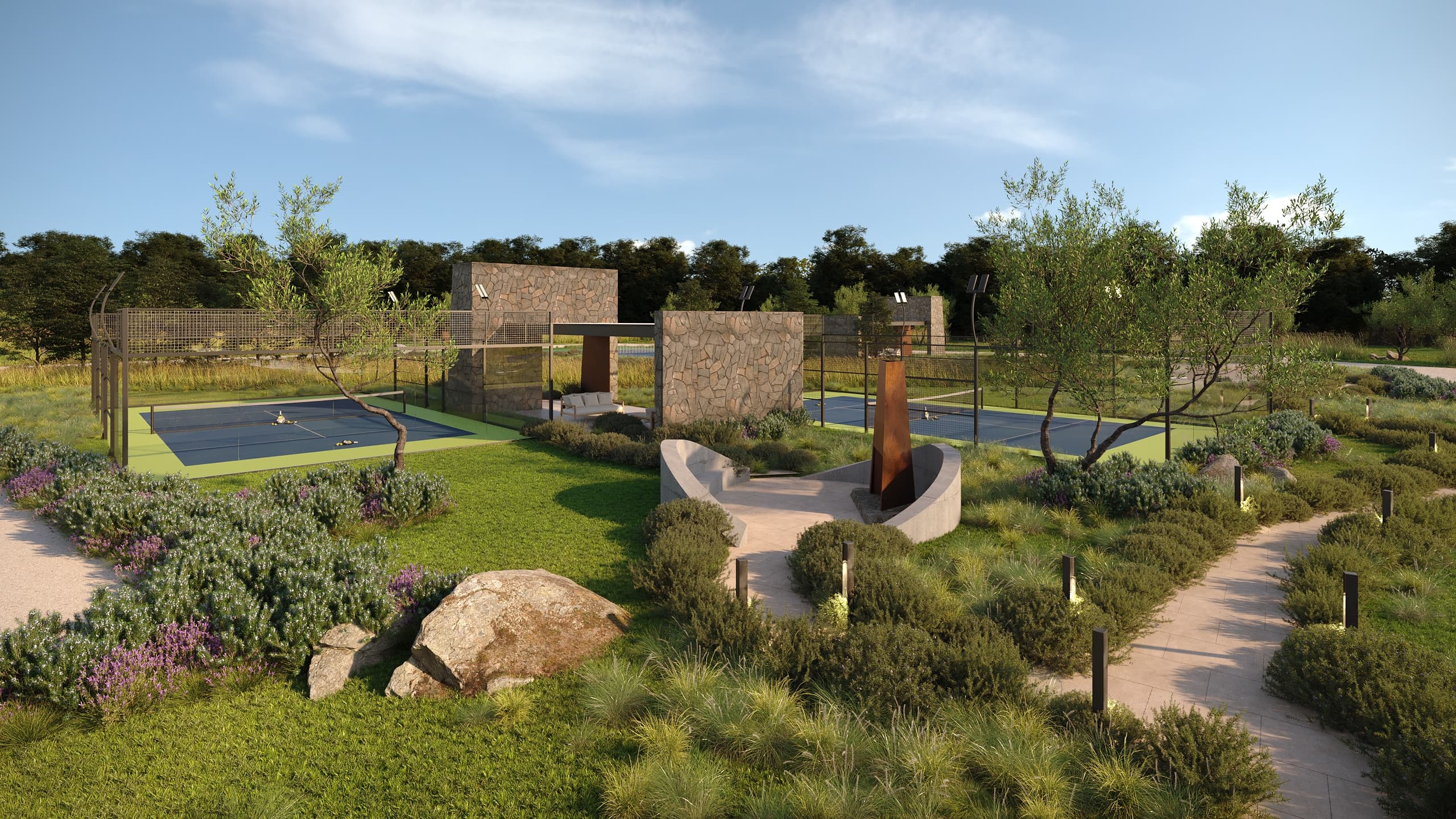 Sports courts including pickleball and tennis